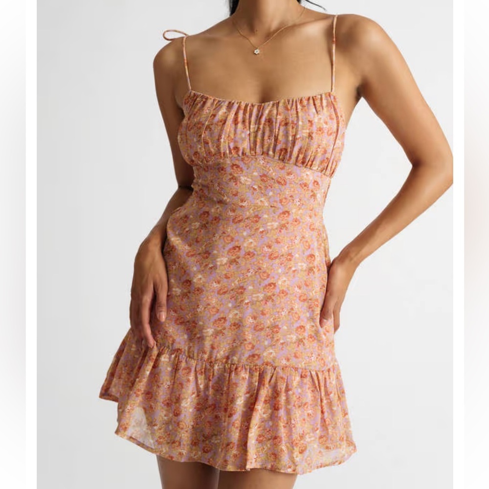 Lush Tie Shoulder Floral Print Mini Dress
